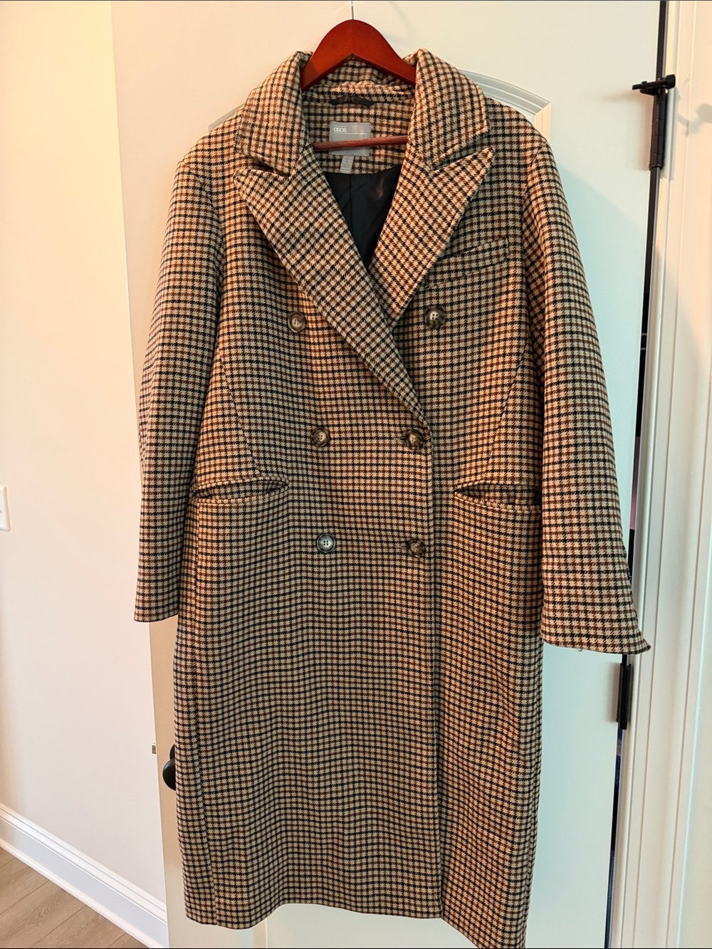 ASOS Tan and Black Double-Breasted Coat